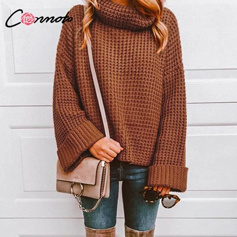 Conmoto Solid White Casual Sweater Women Turtleneck Long Sleeve High Street Fashion Sweaters Winter Knitwear Jumpers | Женская одежда