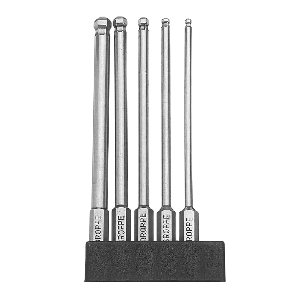 

Broppe 5pcs/Set Ball Bit Screwdriver Drill Bits Screw Driver Bits Hex Shank Magnetic Spherical 1/4" Driver Bit 2.5/3/4/5/6mm