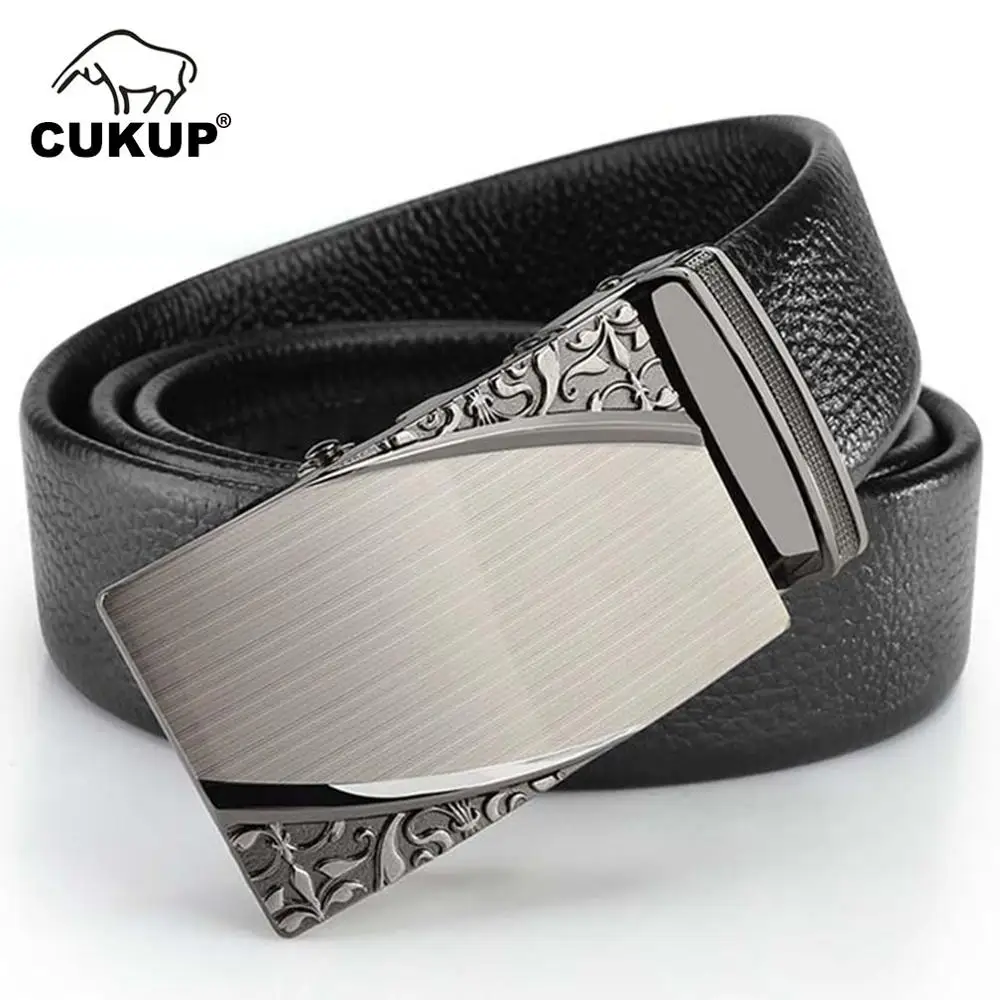 CUKUP New Designer Men's Real Quality Genuine Leather Belts Print Pattern Automatic Buckle Male Belt Accessories for Men ZDCK026