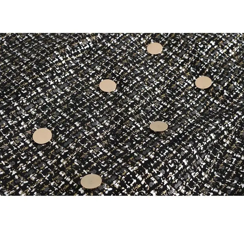 2019 весенний твидовый в клетку женское платье на элегантных кнопках мини