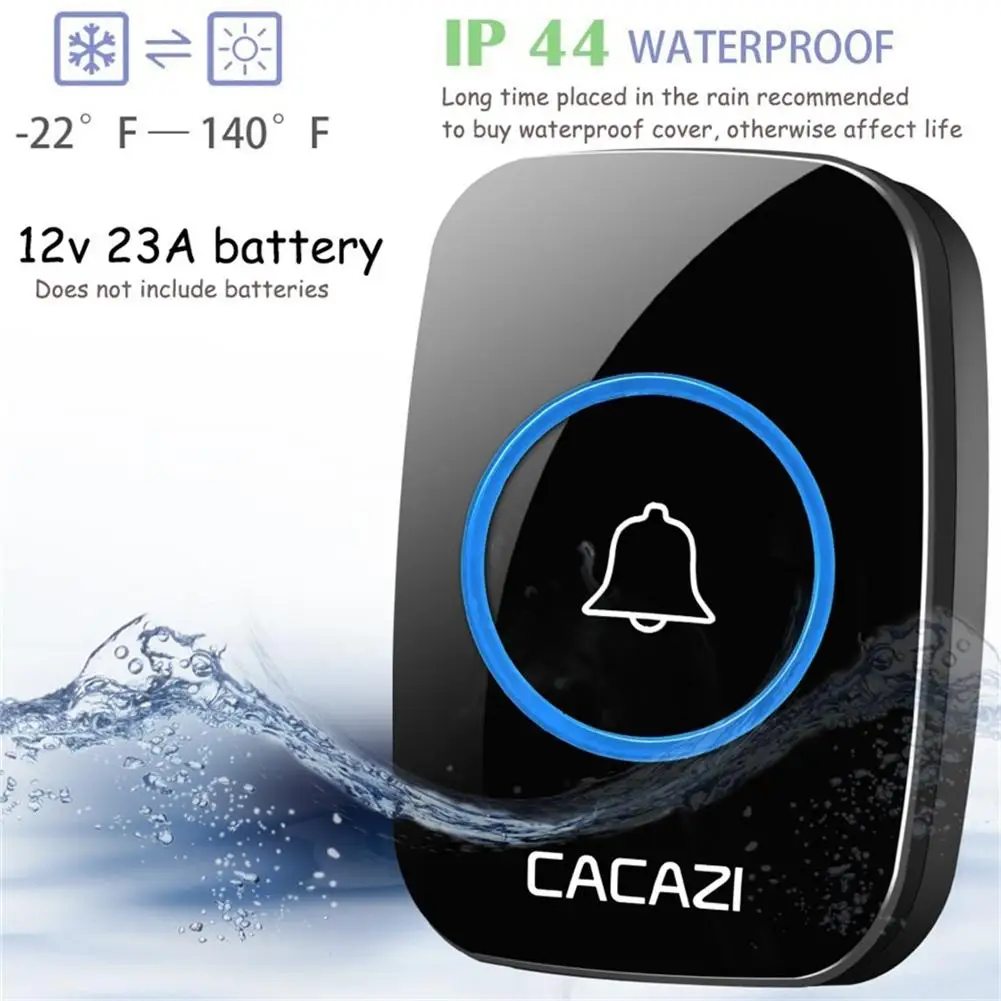 Waterproof 1V2 Transmitter Receiver 38 Ringtones LED Indicator Door Chime Wireless Doorbell 300M Range Smart Bell | Безопасность и