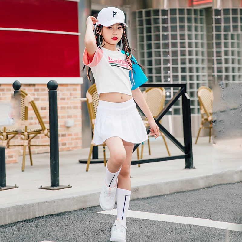 

Hip Hop Jazz Dance Wear Clothing Girls T Shirt Top Casual Skirt Ballroom Costumes Children Cheerleader Shows Stage Wear DQS2137