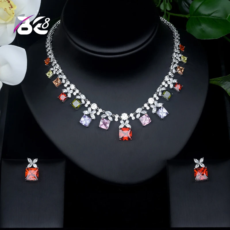 Be 8 Роскошные серьги гвоздики из искусственного циркона ожерелье комплект