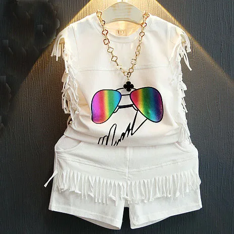 Оптовая продажа (5 шт./лот) Новинка лета 2018 футболка с бахромой и мультяшным