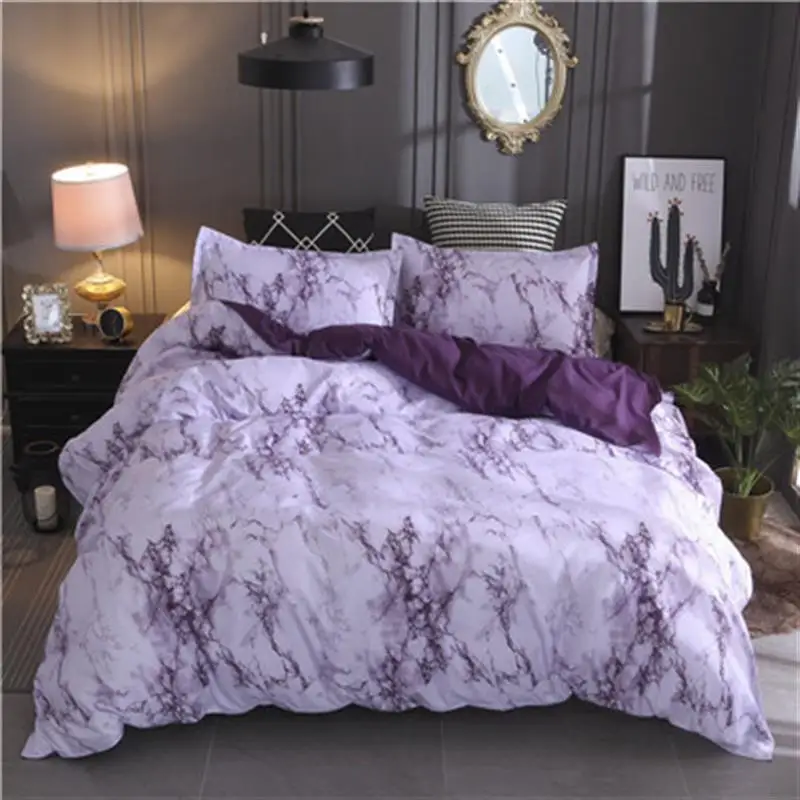 purple Пододеяльник King size плед двуспального размера постельных принадлежностей мраморный набор стеганных одеял JK01 - Color: purple