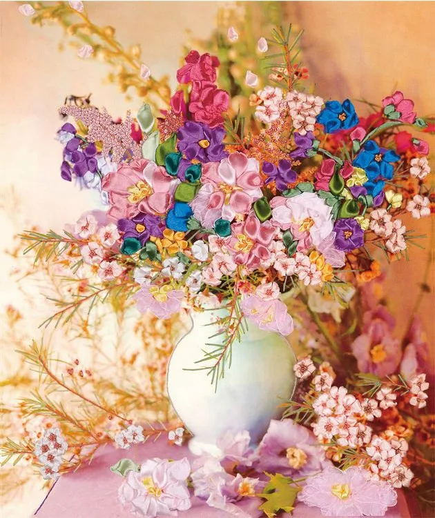 Новое прибытие незавершенные 3D ленты вышивка цветок картины наборы ручной