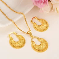 gold african ethiopian flower jewelry sets for bride wedding jewelry necklace pendant earrings womenarab jewelry africa gifts