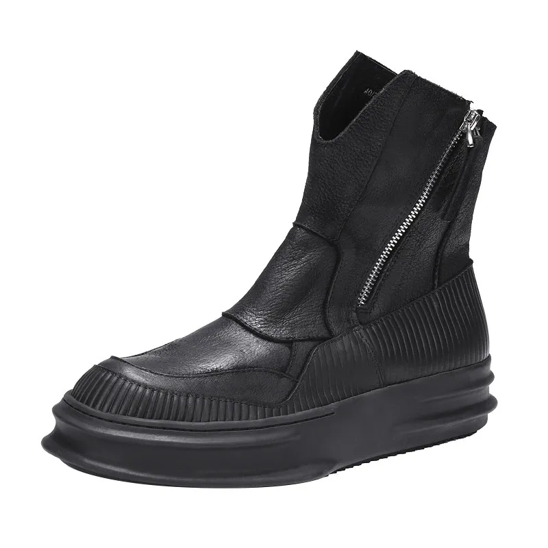 Мужские ботинки в винтажном стиле на платформе 4 см уличные из натуральной кожи