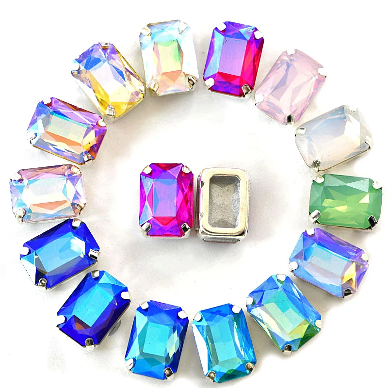 Rectangle Octangle Colorful Crystal Sew On Rhinestone With Silver Claw Flatback Glass Rhinestones For Clothes B3776 | Дом и сад
