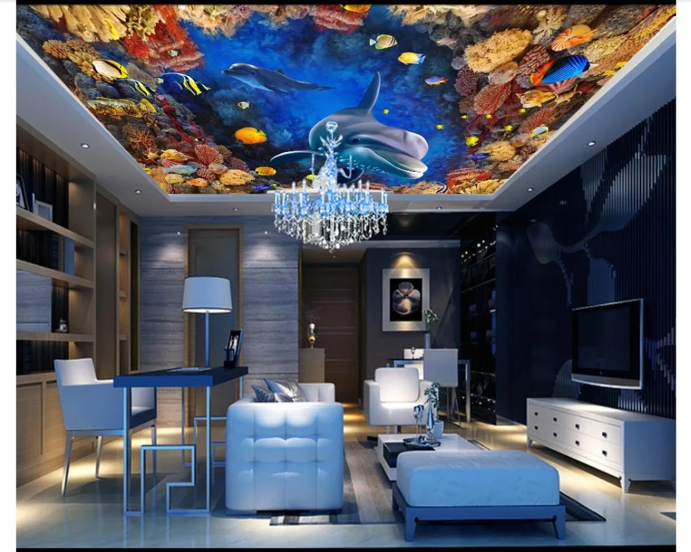 Пользовательские фото обои 3d потолочные фрески подводный мир аквариум Дельфин