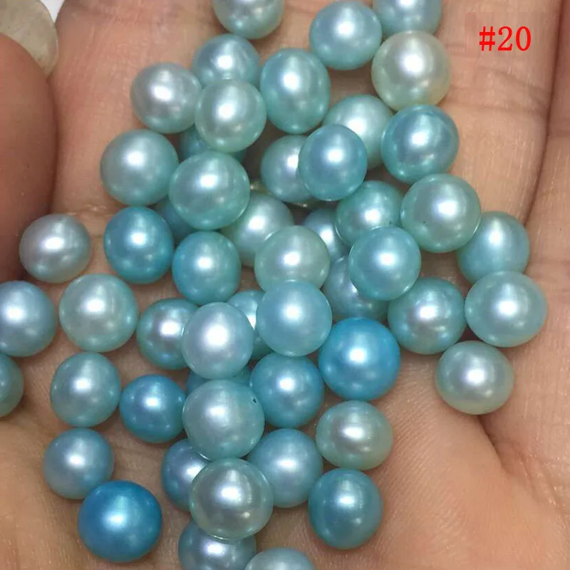 20 Pcs 7-8mm Blue Natural Love Wish Pearl Party Gift Oyster Round Loose Colored Pearls