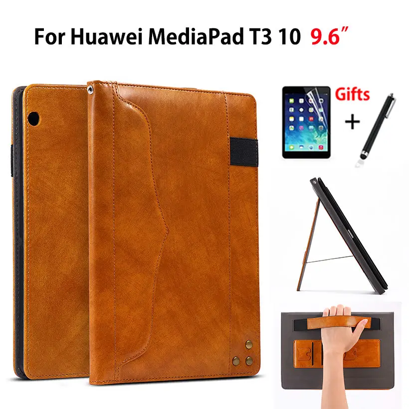 Чехол для Huawei MediaPad T3 10 AGS W09 L09 9 6 &quotSmart Cover Funda Tablet Hand Holder Stand Capa Shell + Film Stylus|Чехлы