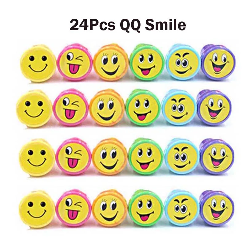24Pcs 4 x 6 QQ Smile 24 шт. Self-чернильные штампы детский праздничный костюм Свадебные сувениры товары для праздника игрушки в подарок на день рождения для мальчиков и девочек, сумка для вещей наполнители для пиньяты Рождественский подарок - Цвет: 24Pcs 4 x 6 QQ Smile