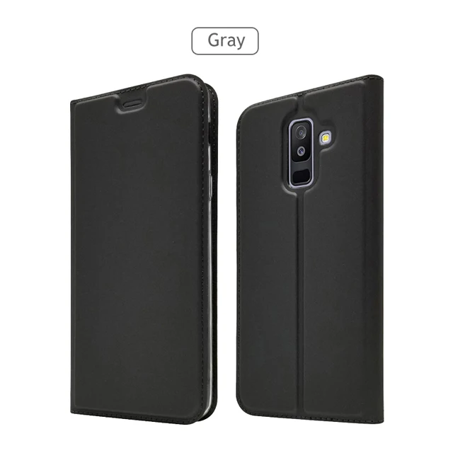 Чехол для samsung A5 A6 A7 A8 A9 Чехол-книжка для Galaxy A6 A8 Plus Чехол-книжка кожаный чехол A6s A9s чехол для телефона s - Цвет: Gray
