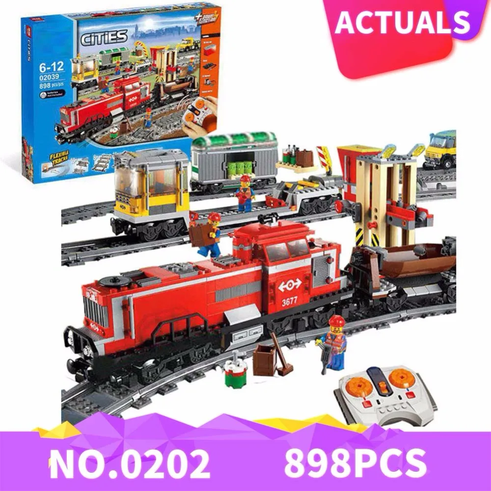 С legoingly city RED CARGO TRAIN 3677 строительные кирпичные блоки RC Train 898 шт модель 02039 наборы