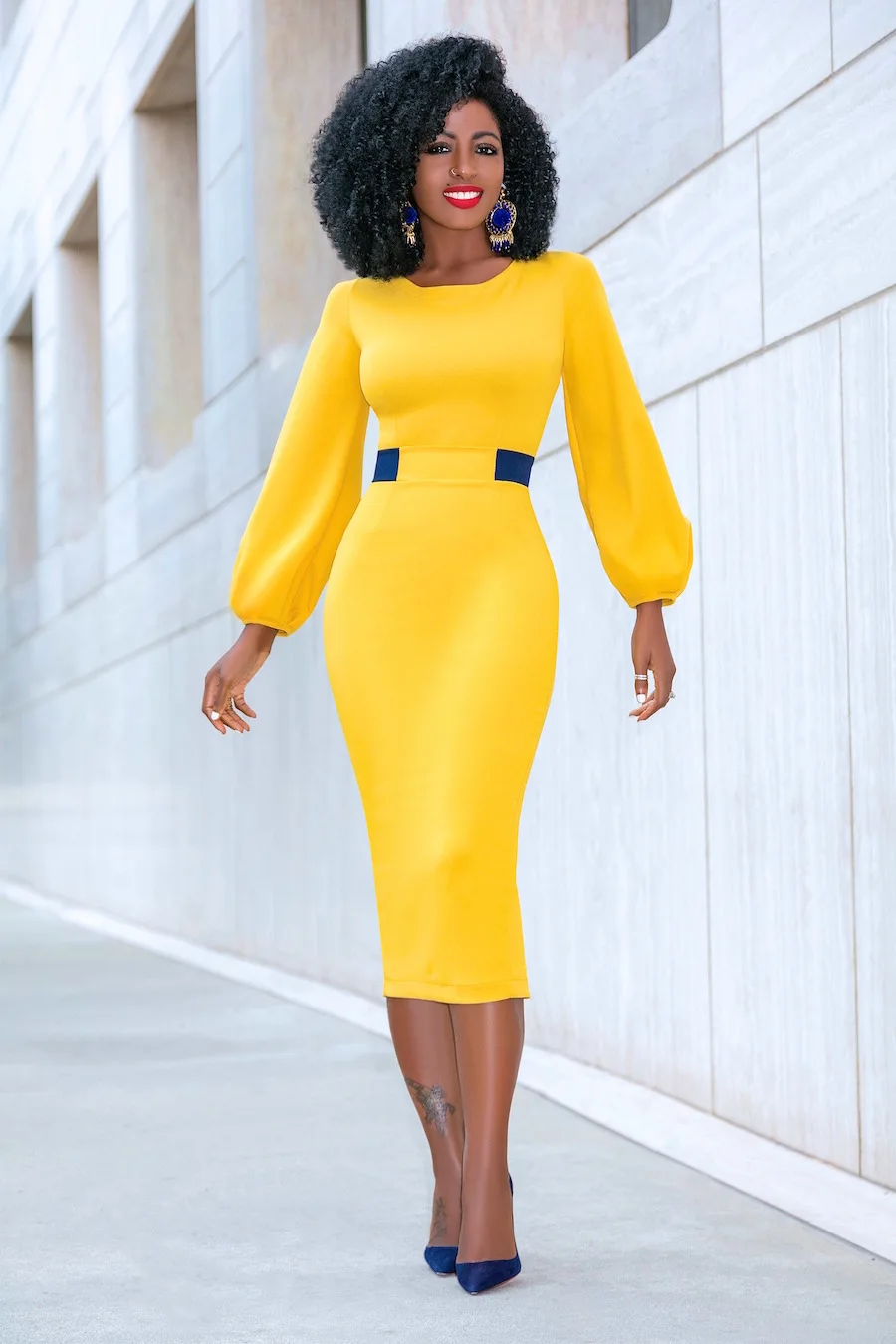 Patchwork Solid Midi Dress Women Elegant Long Sleeve O Neck Bodycon Slim Split Vintage Office Lady Vestidos | Женская одежда
