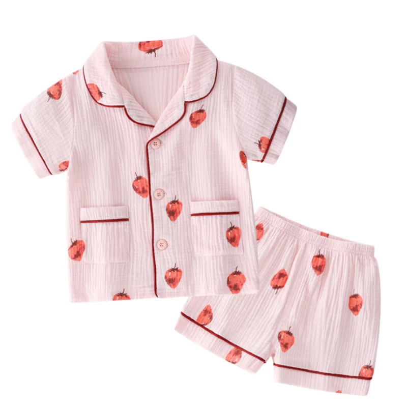 Strawberry BINIDUCKLING/Коллекция года, летние детские пижамы для мальчиков и девочек, комплект одежды, футболка с короткими рукавами+ шорты для малышей, хлопковые детские пижамы - Цвет: Strawberry