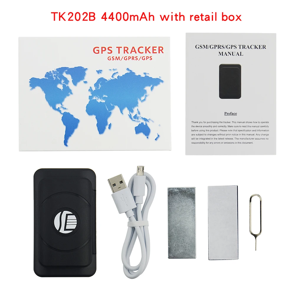 Мини gps трекер 4400/6400mA TK202 супер длинный стэнби gps трекер Сильный магнитный Многофункциональный бесплатное приложение/платформа - Цвет: TK202B With box