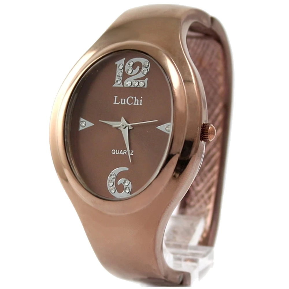 

Bangle Lady Watches Fashion Metal Brown Band New Elliptic Brown Watchcase Women Dial with Crystal Bangle Watch FW547A