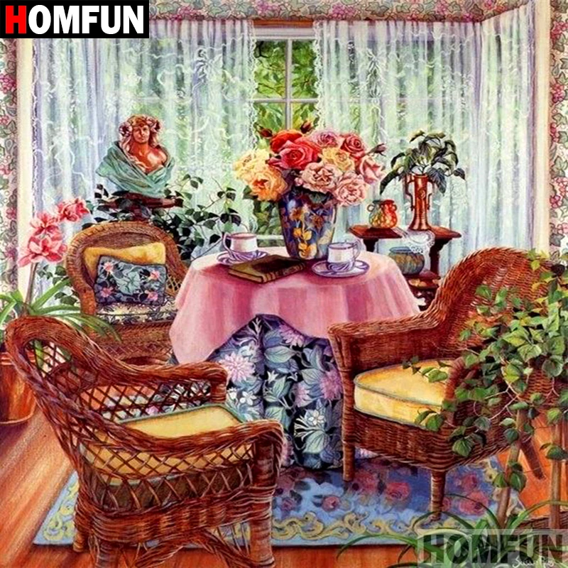 Алмазная 5D Вышивка HOMFUN набор для рукоделия Пейзаж комнаты алмазная живопись