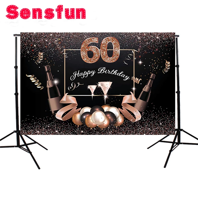SXY1332 фон для фотосъемки с изображением Happy 60th день рождения черного и золотого