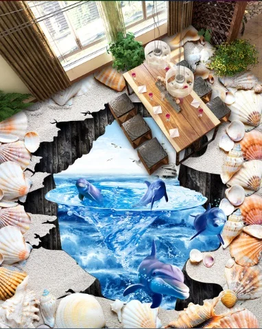 

[Самоклеющиеся] 3D ракушки морской Дельфин 4 Нескользящие водонепроницаемые фото самоклеющиеся наклейки для пола обои фрески печать наклейк...