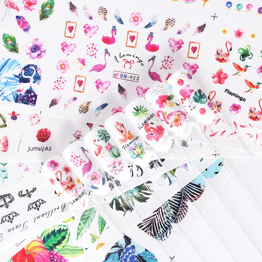 12 дизайнерских наклеек для ногтей Переводные картинки с изображением фламинго и