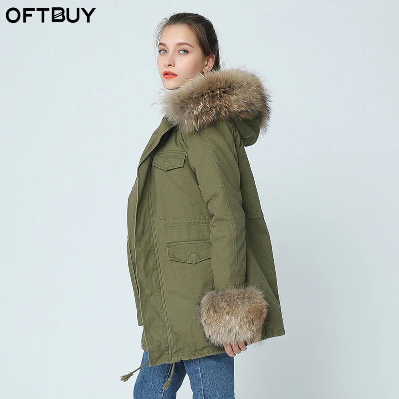 Парка с воротником из натурального меха енота OFTBUY зимняя куртка длинным рукавом