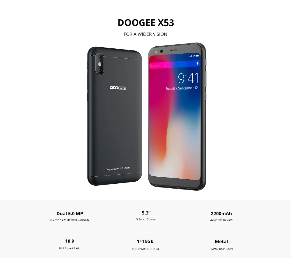 Оригинальный DOOGEE X53 5 3 дюймов Оперативная память 1 ГБ Встроенная 16 Гб мобильные