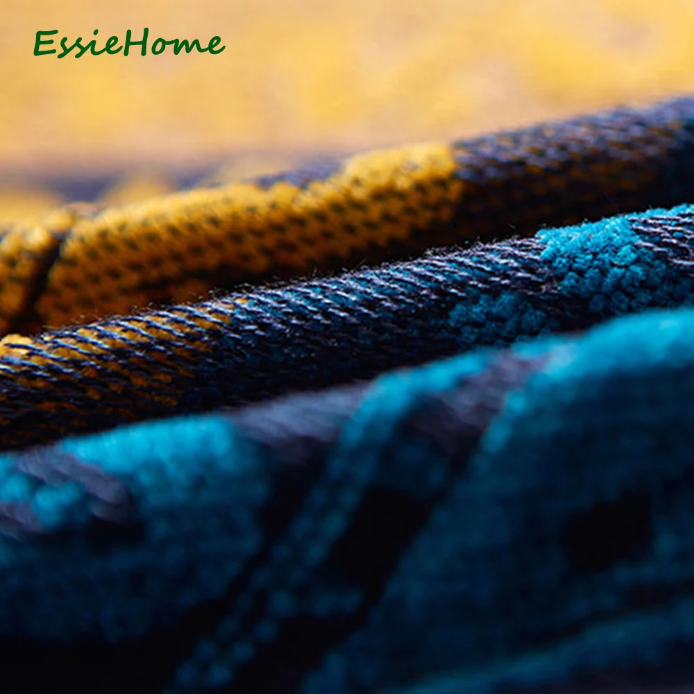 Одеяло для дивана ESSIE HOME синее ярко желтое в богемном стиле|blankets for sofa|sofa blanketchenille