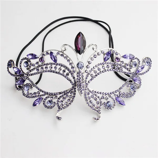 Violet color Высококачественные Женские Сексуальные Металлические маскарадные Стразы, маска для карнавала, Хэллоуина, выпускного бала, Вечерние Маски, маска для глаз - Цвет: Violet color