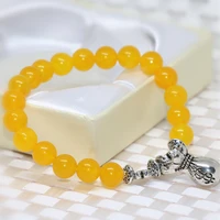 unique design natural yellow stone jades chalcedony bracelet for women 8mm round beads elastic diy jewelry 7 5inch b2006