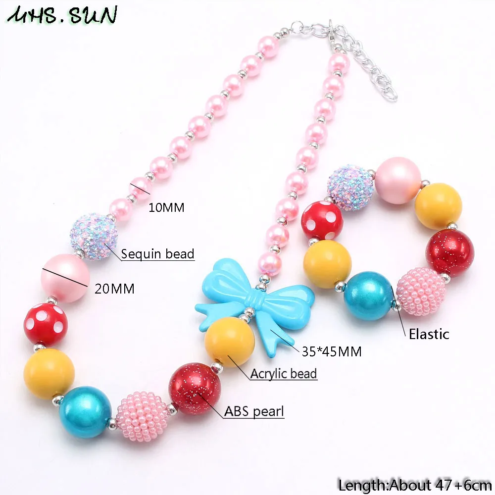 Массивное ожерелье и браслет MHS.SUN с бусинами в виде жвачки милый бант для