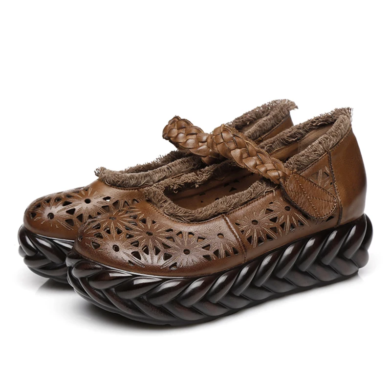 SONDR zapatos de mujer con plataforma/женские туфли на танкетке в этническом стиле из натуральной