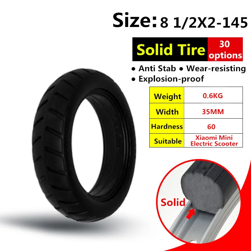 Шины бескамерные Xiaomi MijiaM365 для электрического скутера 8 1/2x2 1/2*2|solid tires|tyre tubelesstire solid