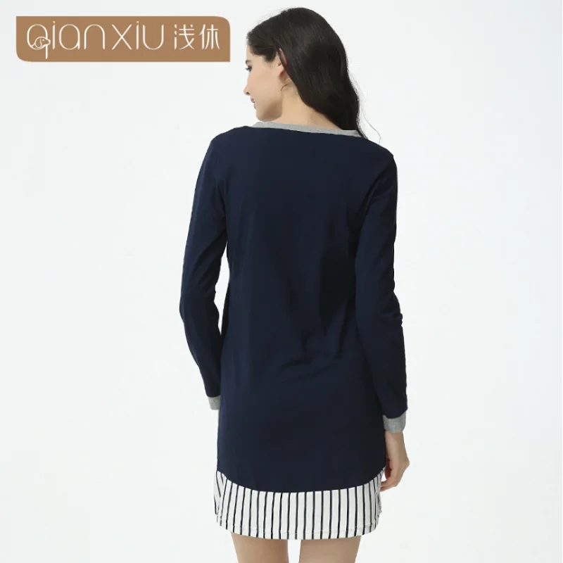 2019 Autumn Brand Homewear Women Casual nightdress Female Cotton sleepwear dress Ladies Long sleeve O-neck collar nighty | Женская