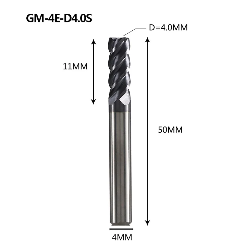 GM-4E-D4.0S GM-4E Вольфрамовая сталь 4 флейты квадратной головкой с покрытием Концевая фреза Фрезерный резак режущие инструменты для обработки металла профиль HRC45 - Длина режущей кромки: GM-4E-D4.0S