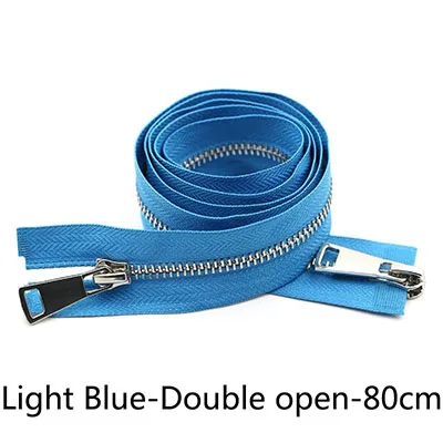 LtBlueDouble-80CM Meetee15-120cm 5# металлическая молния двойные ползунки самофиксирующиеся Длинные молнии DIY пуховик сумка брюки одежда швейный Декор Аксессуары - Цвет: LtBlueDouble-80CM