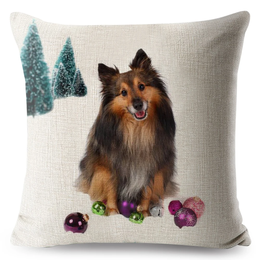 Sheltie Dog Loyal Shetland Sheepdog Print Throw Pillow Cover 45*45 Square Cushion Linen Pillows Case Home Decor Pillowcase |