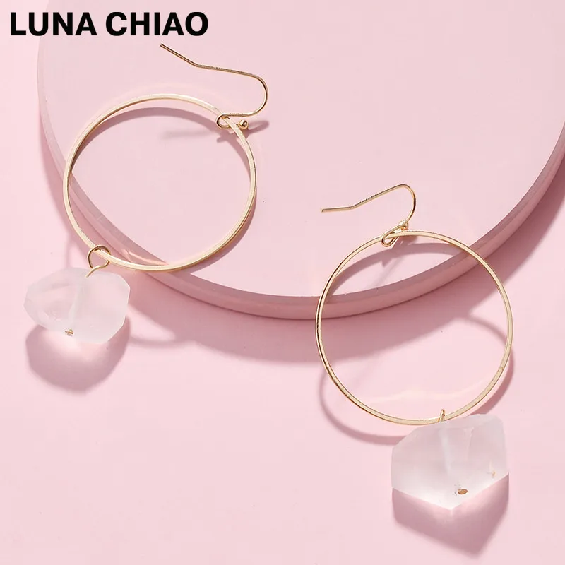 Женские круглые серьги LUNA CHIAO популярные медные подвески с натуральным камнем