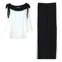 new chiffon suit summer short sleeved tops wide leg pants loose women sets two pieces