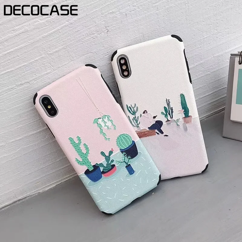 DECOCASE Cute Funny 3D Cactus Cartoon Pink Women Girls Friends Couple Phone Cases for iPhone 6 6s 7 8 Plus X XR XS Max Covers |
