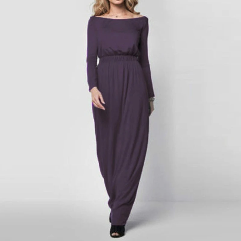 New Spring Autumn Dress Elegant Ladies Party Long Sleeve Slash Neck Floor Female Casual Beach Vestidos | Женская одежда