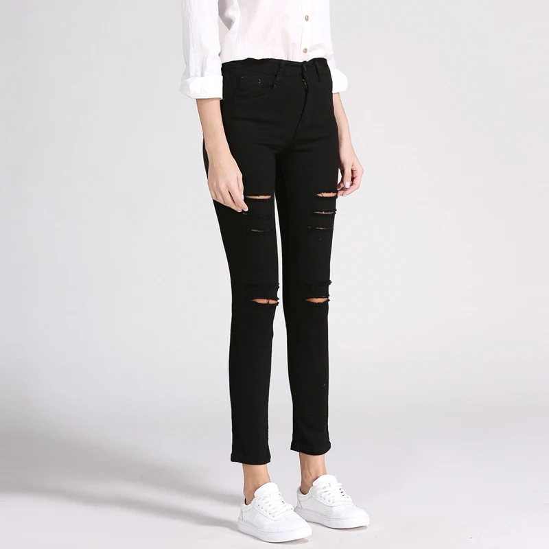 Женские джинсы карандаш Alien Kitty черные с дырками на осень 2019|pencil jeans women|jeans womanpencil |
