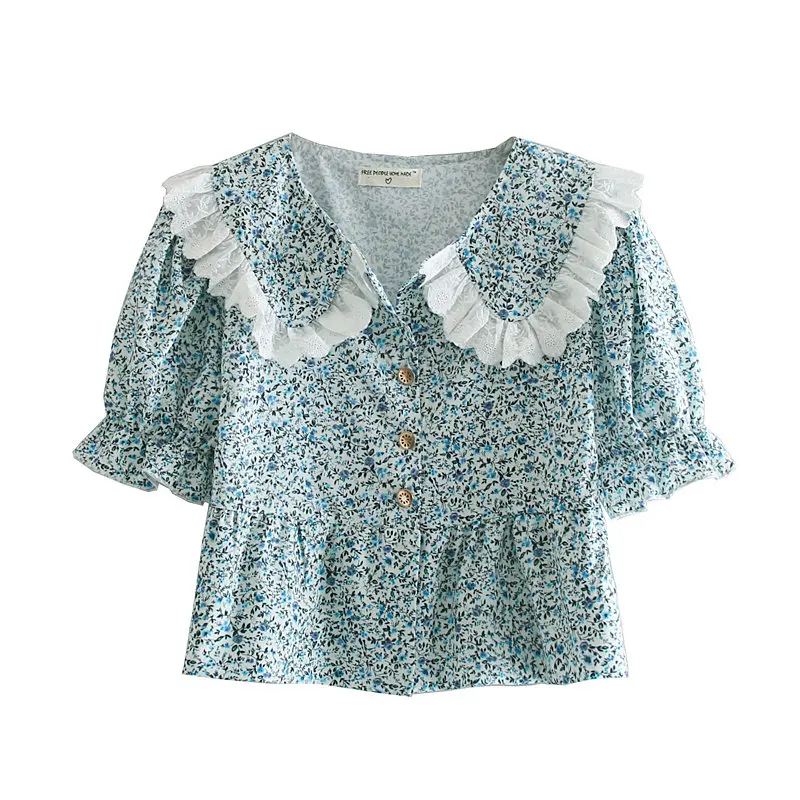 Женские лоскуты нежного кружева Питер Пэн воротник цветочный принт Повседневная