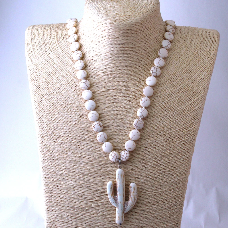 Модное ожерелье с узелком из белого и бирюзового кактуса этническое богемное