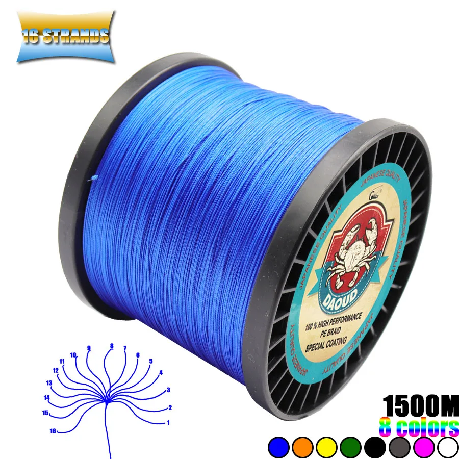 

DAOUD 16 Strands 1500M Super Strong Braided Fishing Wire 60LB-310LB Multifilament PE Fishing Line for Ocean Rock Fshing
