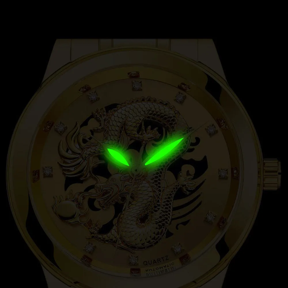 

Mens Watch Waterproof Gold Dragon Sculpture Quartz Luxury Steel Watch Man Reloj Hombre 2021 Men Wristwatch Clock relogio