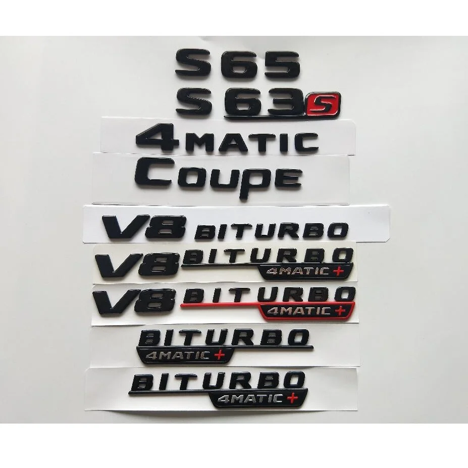 

Brilliant Shiny Gloss Black Letters S63 V8 BITURBO 4MATIC+ Fender Trunk Emblems Badges for Mercedes Benz AMG W221 W222 Coupe