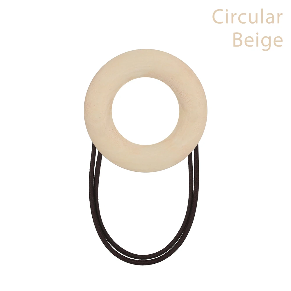 beige circular 1 шт. корейские модные резиновые эластичные резинки для волос Геометрическая круглая овальная винтажная деревянная веревка для волос женские аксессуары для волос - Цвет: beige circular